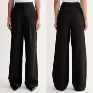 Everlane Pants Women’s 8 Short 8P Pleated High Waisted Wide Leg Trouser Black